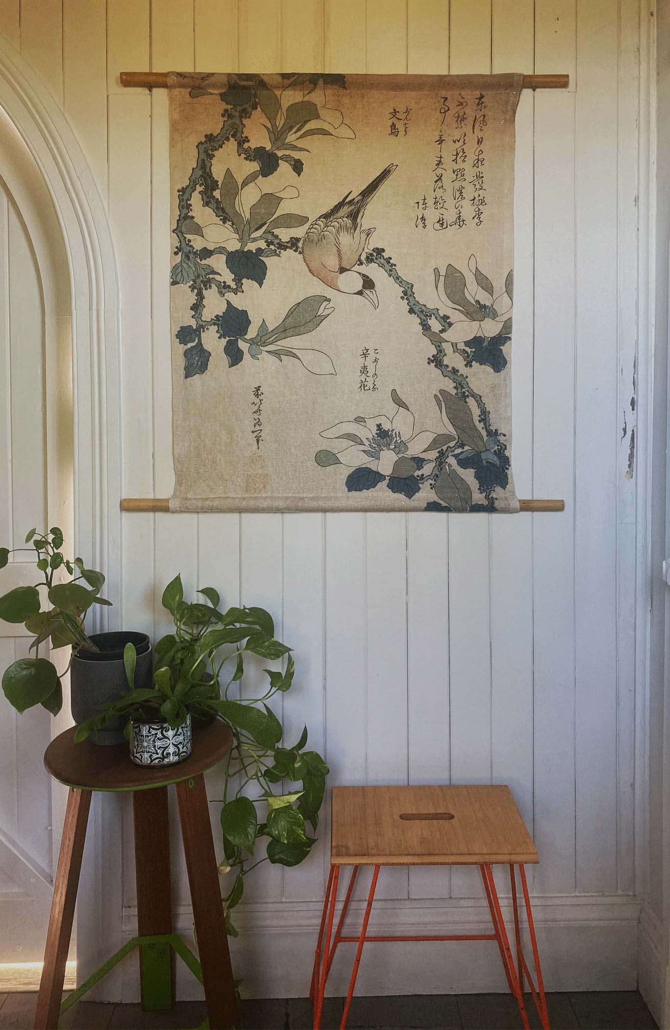 Woodblock Paddy Bird and Magnolia Wall Hanging