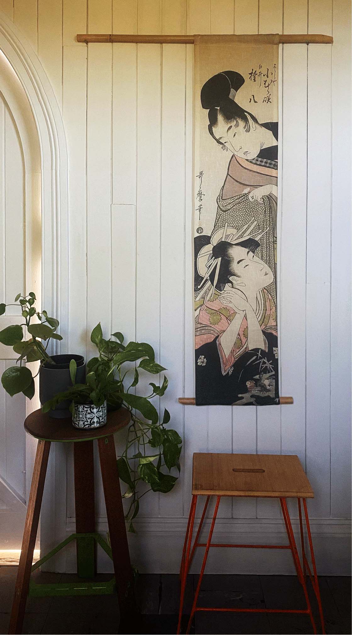 Woodblock Komurasaki of the Miuraya and Shirai Gompachi Wall Hanging