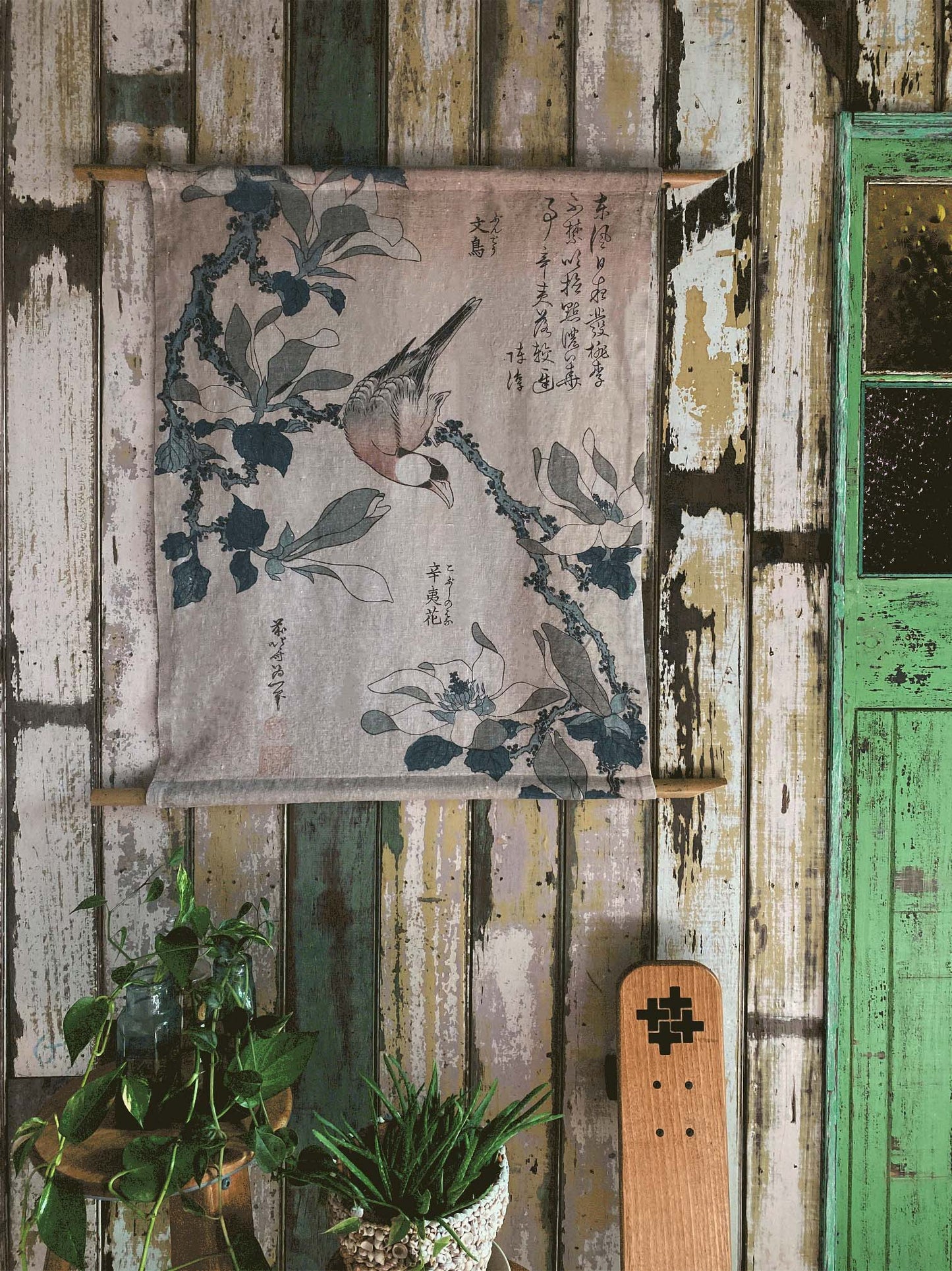 Woodblock Paddy Bird and Magnolia Wall Hanging