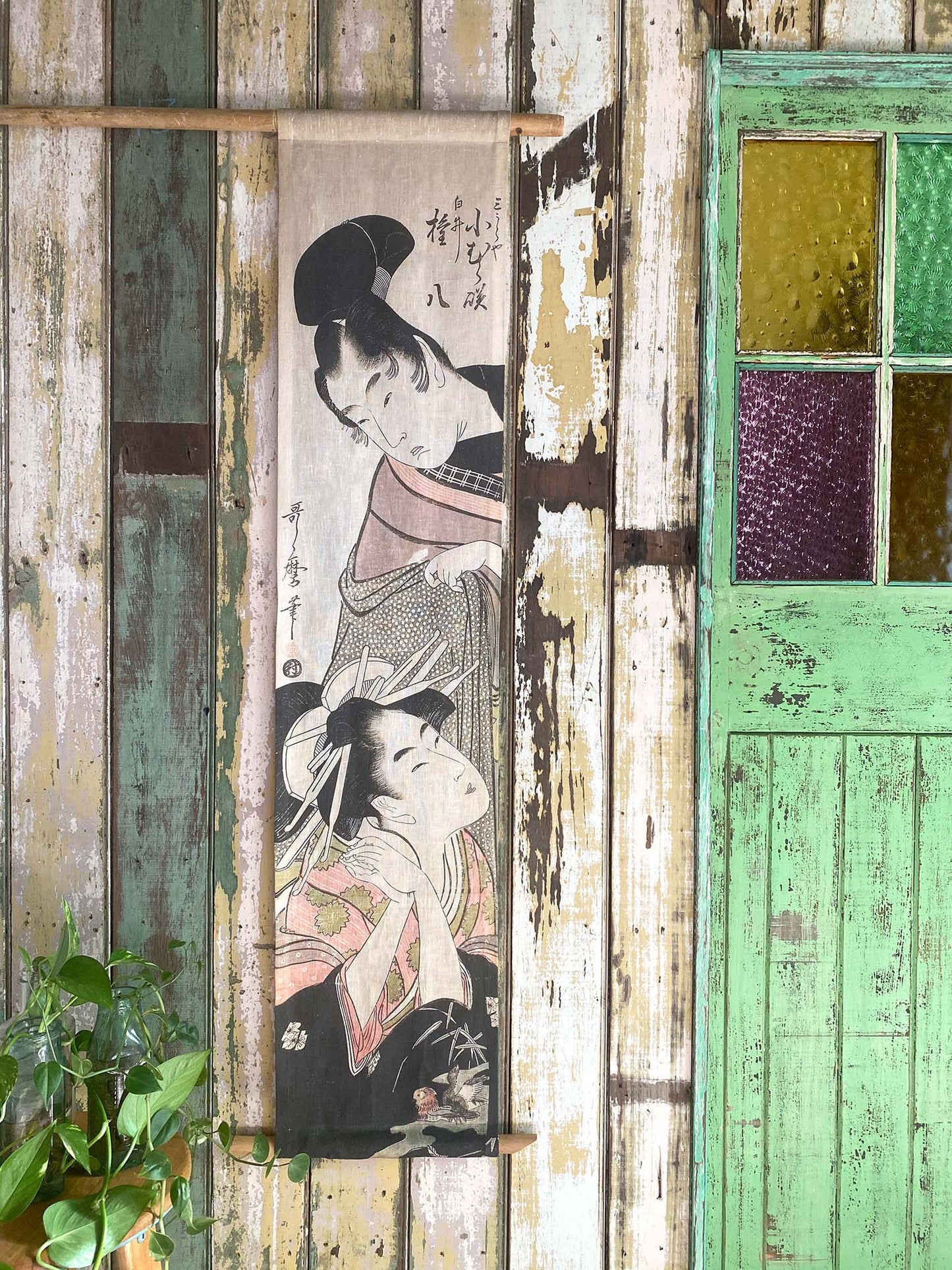 Woodblock Komurasaki of the Miuraya and Shirai Gompachi Wall Hanging