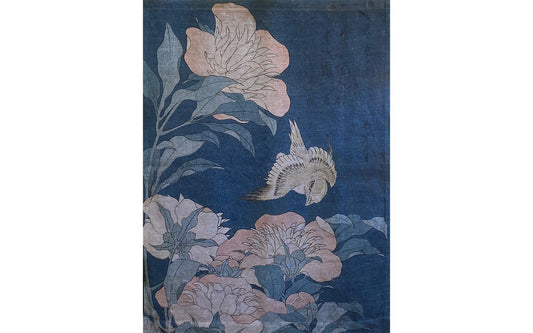 Woodblock Canary and Peony Wall Hanging